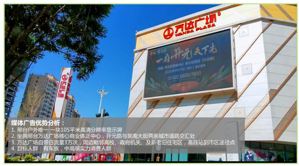 邢臺萬達廣場LED大屏廣告的價格是多少？